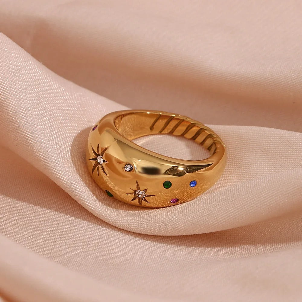 Vergulde Ster Kristal Zirkoon Ring - Carla