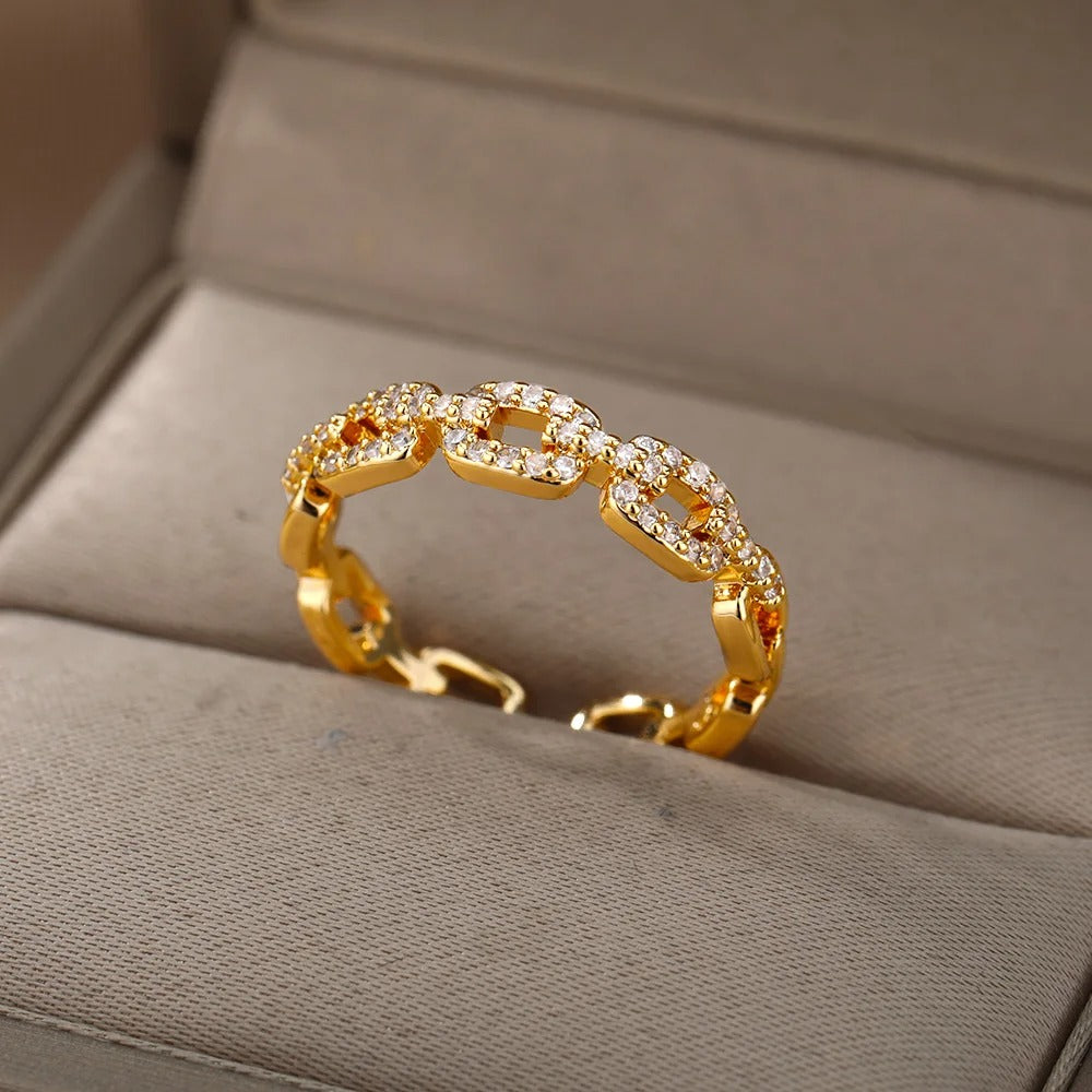 Vergulde Zirkoonketting Verstelbare Ring - Shari