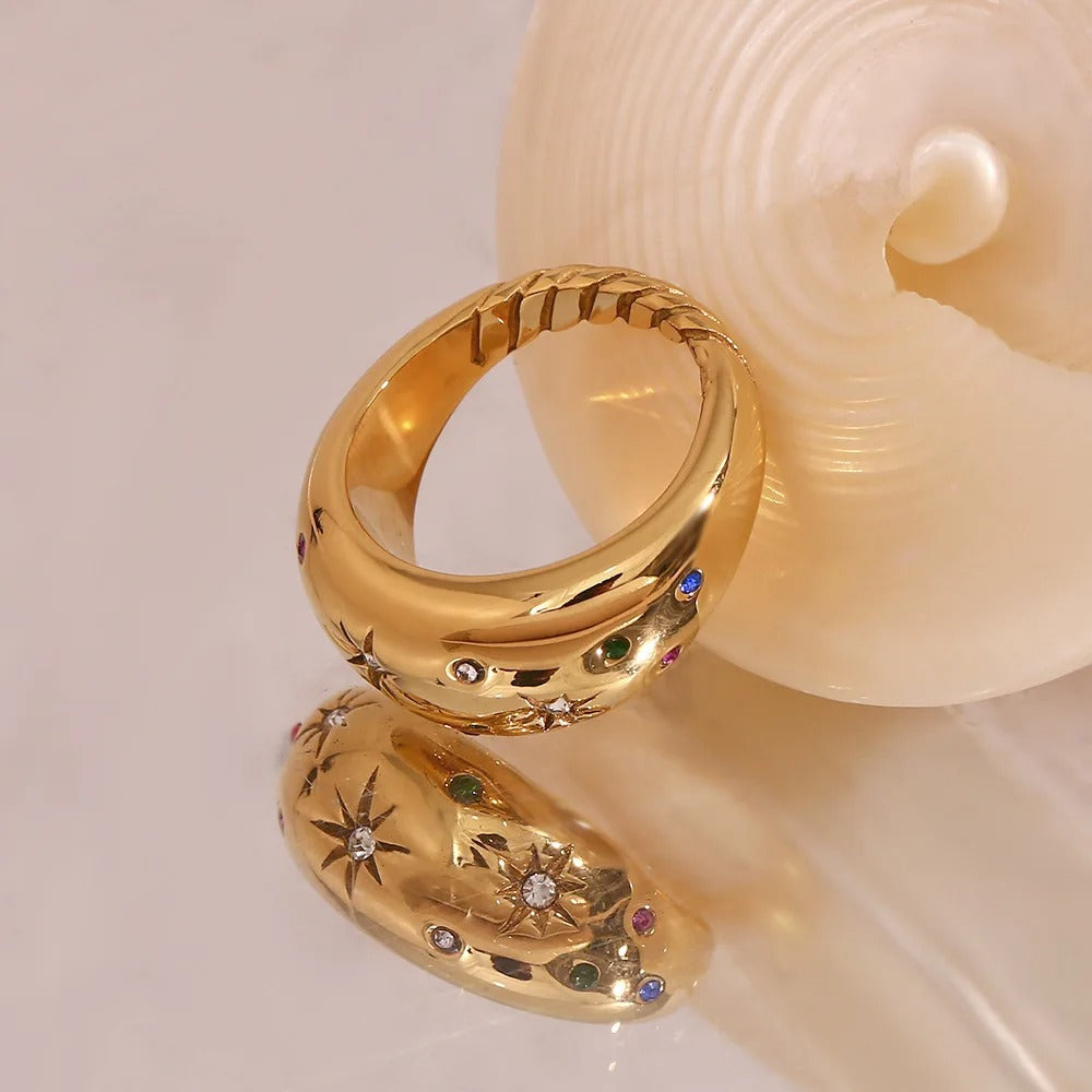 Vergulde Ster Kristal Zirkoon Ring - Carla