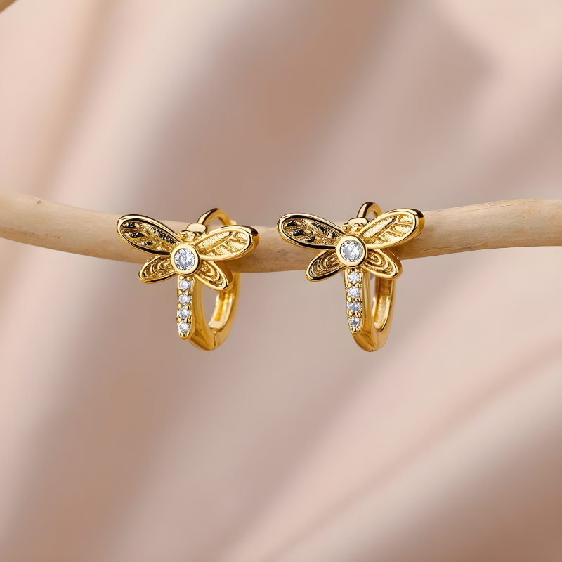 Dragonfly Hoepel Oorbellen Verguld - Lise