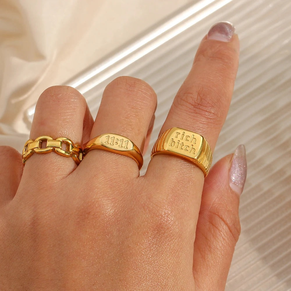 Vergulde Nummer Gegraveerde Ring - Glenda