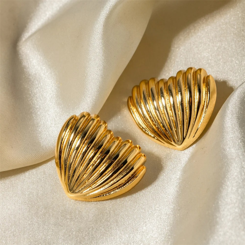 Vergulde Hart Schelp Stud Earring - Kristy
