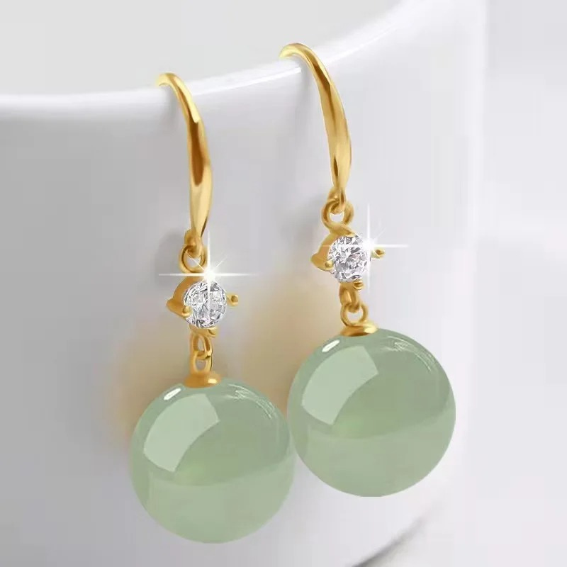 Groene Parel Druppeloorbellen - Jade