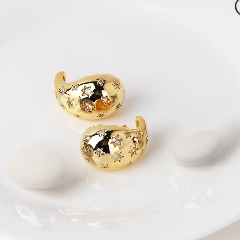 Elegante Teardrop vorm met ster Zirkoon Stud Oorbellen - Eugenia