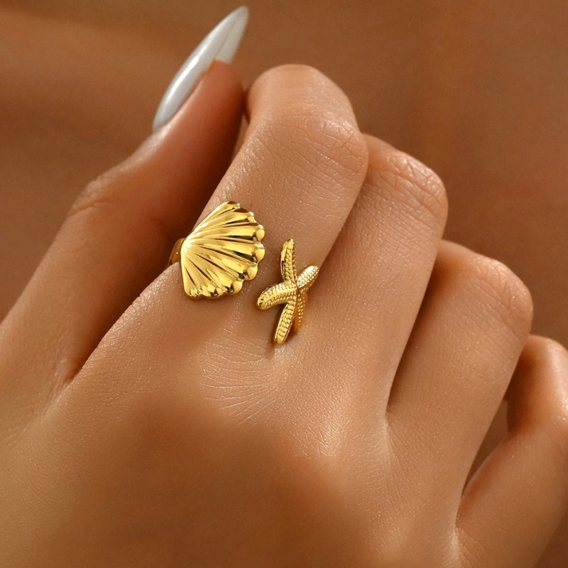 Verstelbare Ring met Ster en Schelp - Melinda