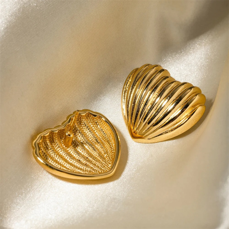 Vergulde Hart Schelp Stud Earring - Kristy