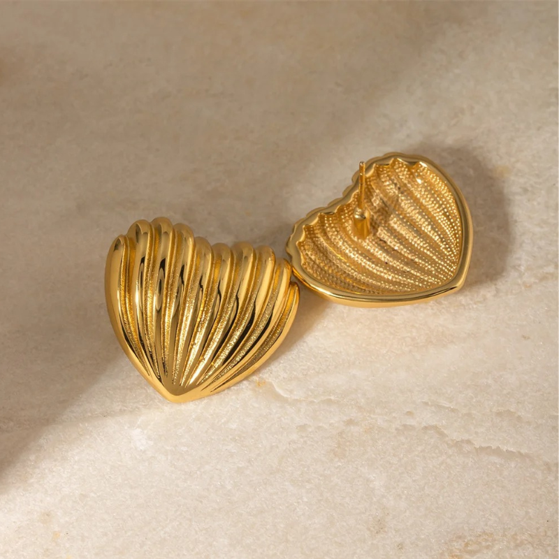 Vergulde Hart Schelp Stud Earring - Kristy