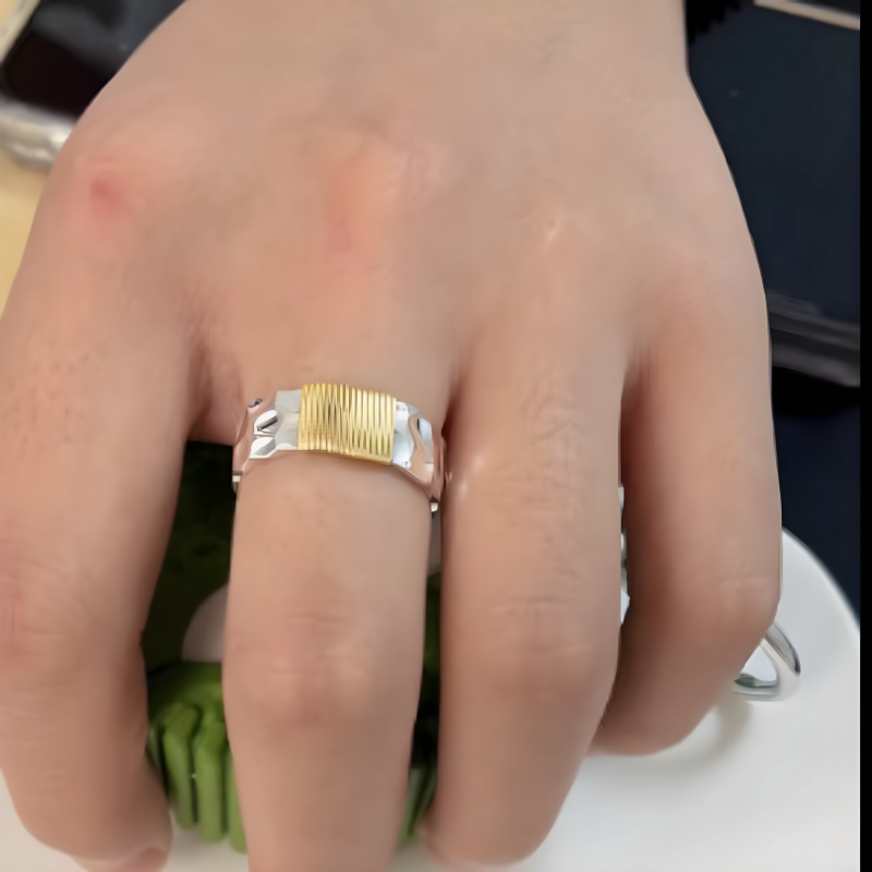 Vintage Gouden Draden Zilveren Ring | Zilver
