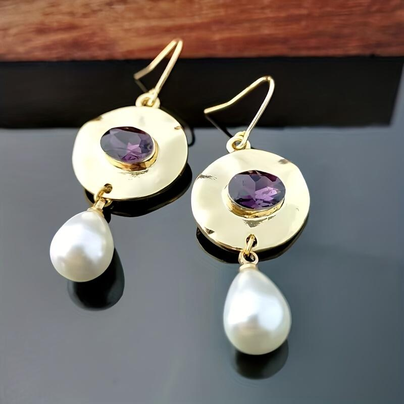 Vintage Gouden Paarse Zirconia Parel Oorbellen - Norma
