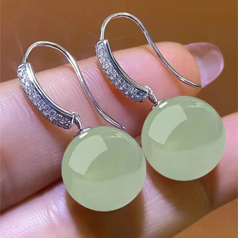 Groene Parel Druppeloorbellen - Jade