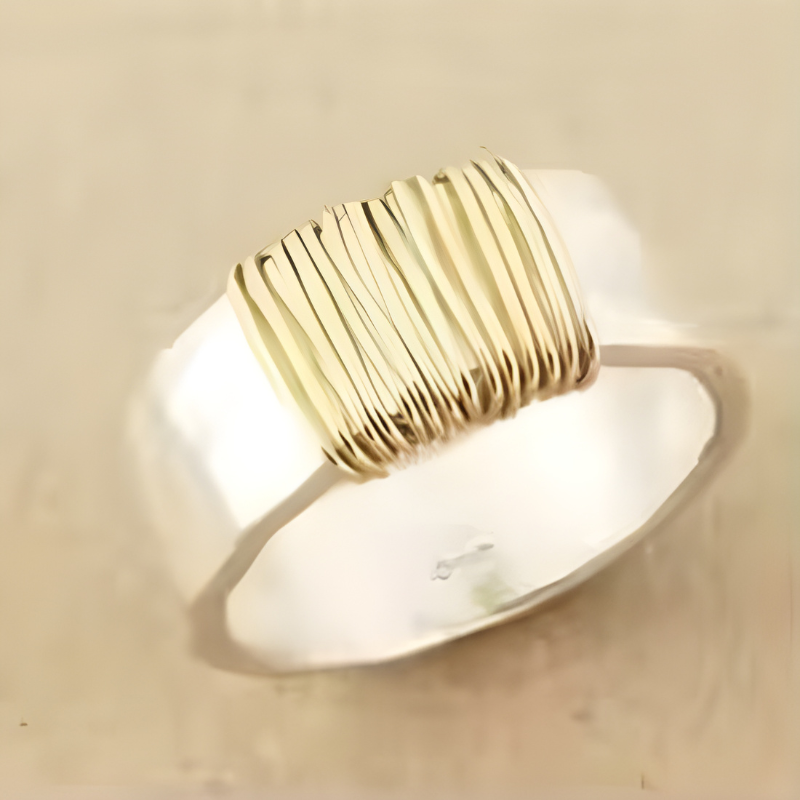 Vintage Gouden Draden Zilveren Ring | Zilver