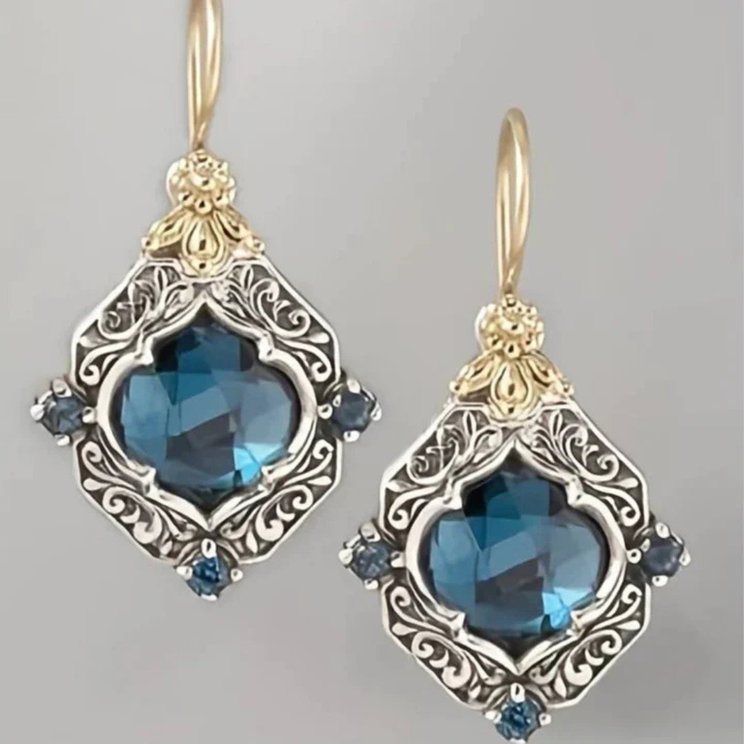 Vintage Blauwe Kristal Gouden Oorbellen | Goud