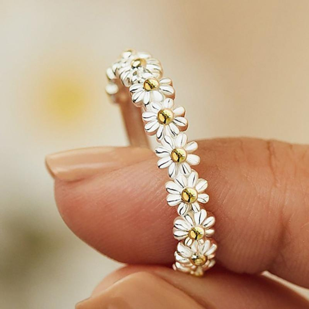 Verstelbare zilveren en handgeschilderde emaille Daisy Ring | Zilver