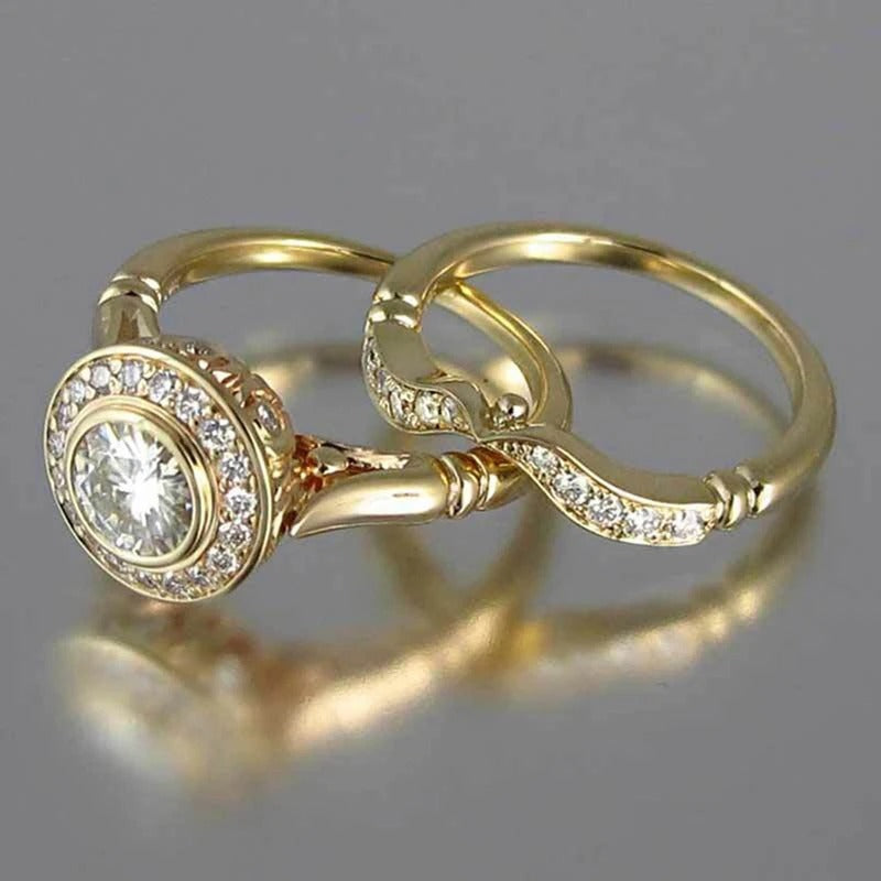 Vintage gouden en zirkonia ringenset | Goud