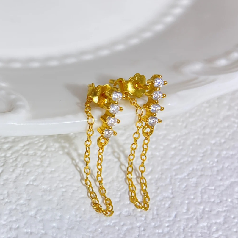 Vergulde Zirkoon Geplaveide Ketting Stud Oorbel - April