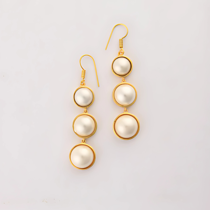 Witte Parel Druppel Oorbellen - Three