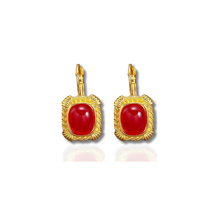Vintage Gouden Oorbellen met Rode Edelsteen - Nienke