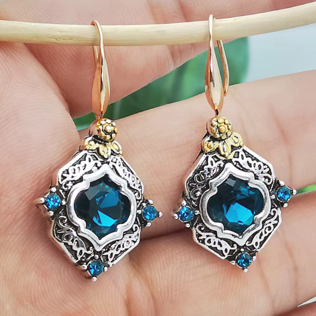 Vintage Blauwe Kristal Gouden Oorbellen | Goud