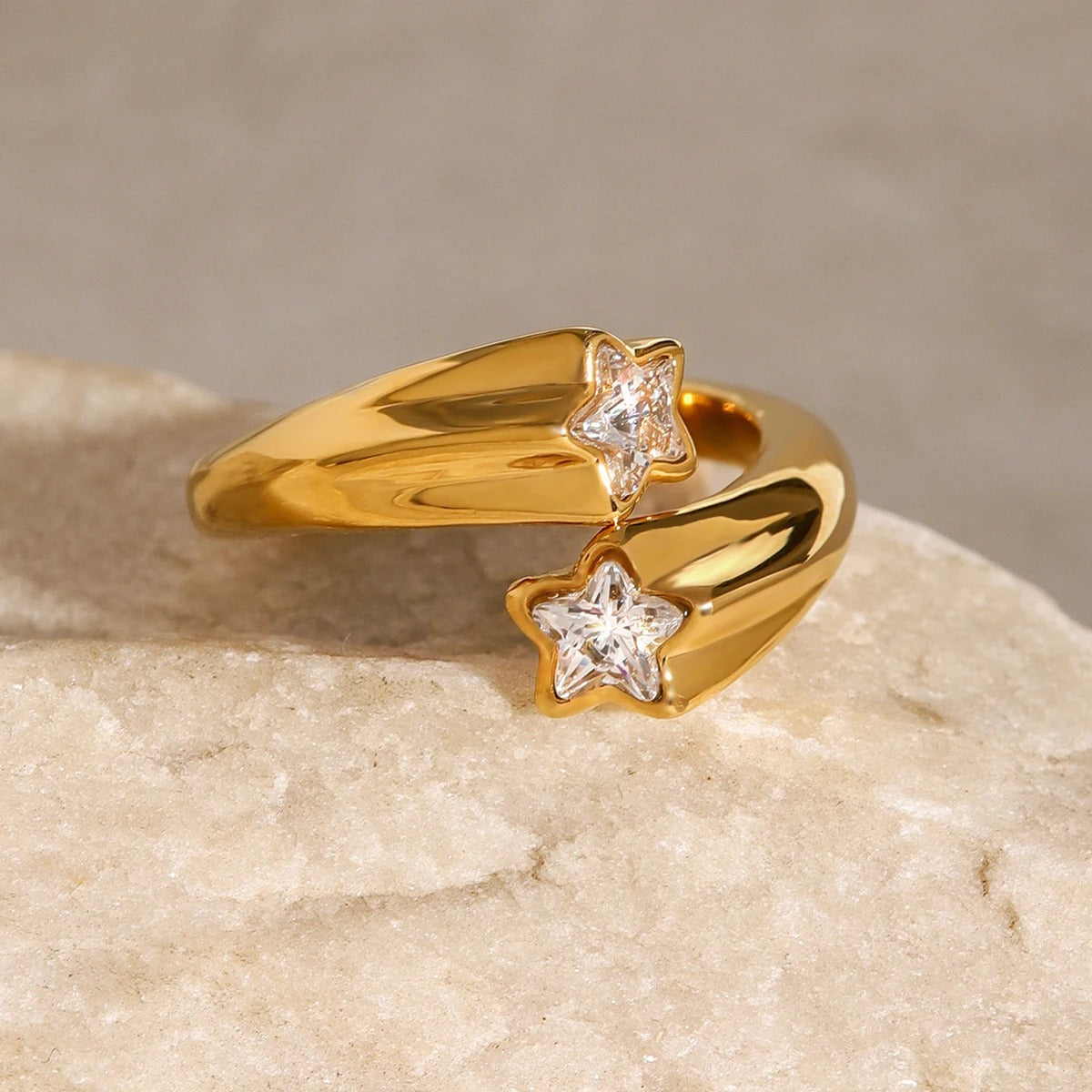Vergulde Ster Zirkonia Asymmetrische Ring - Mindy