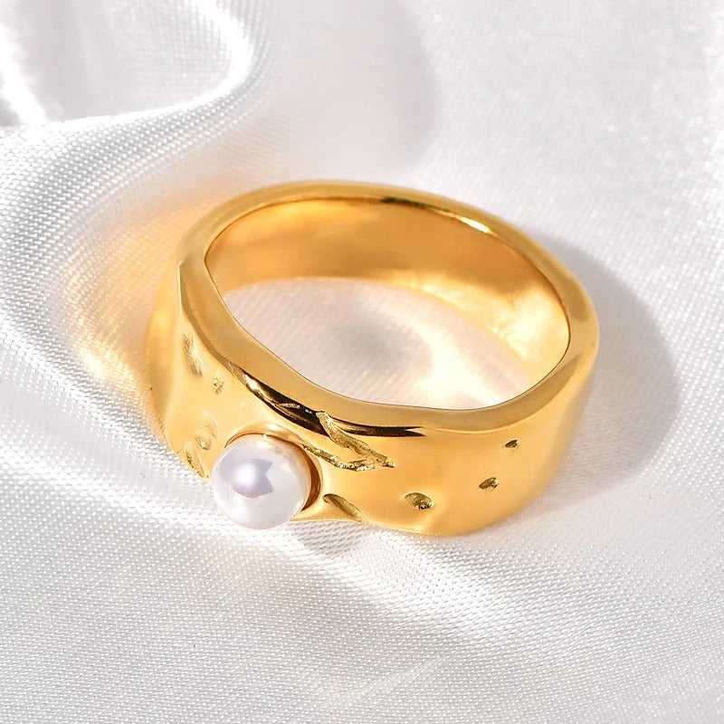 Vergulde Lava Parel Ring - Ada