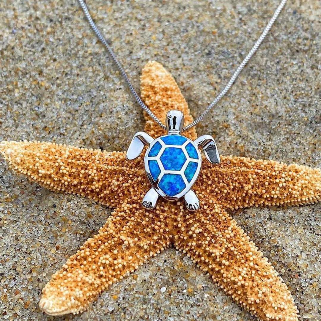 Zeeschildpad Ketting + Oorbellen In Opaal En Zilver | Zilver
