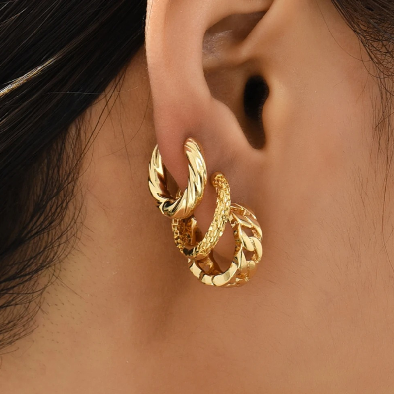 Elegante Gouden Ketting Hoepel Oorbellen - Ava