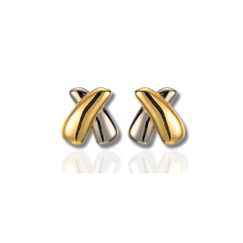 Twee-kleurige Chunky X Vorm Stud Oorbellen - Claire