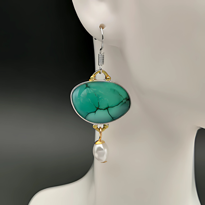 Vintage Turquoise Steen Parel Oorbellen - Cecilia