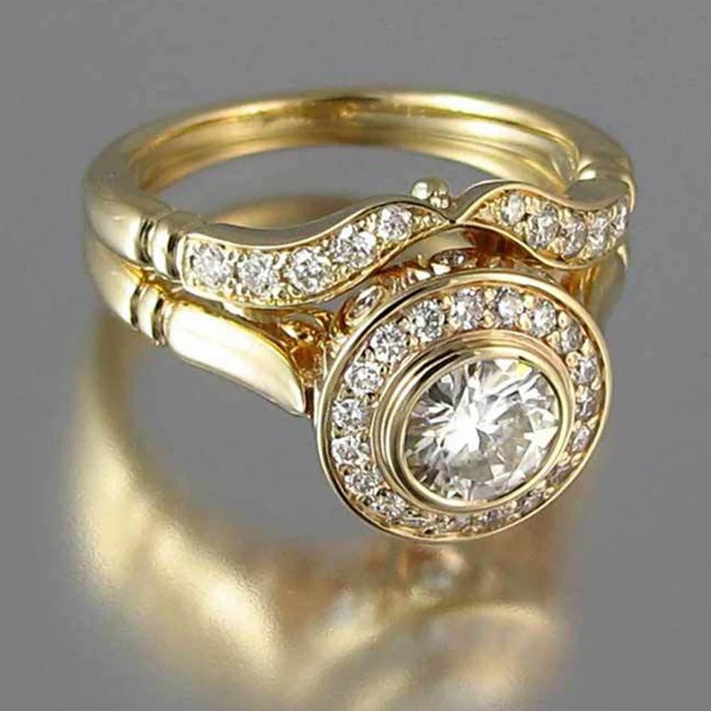 Vintage gouden en zirkonia ringenset | Goud