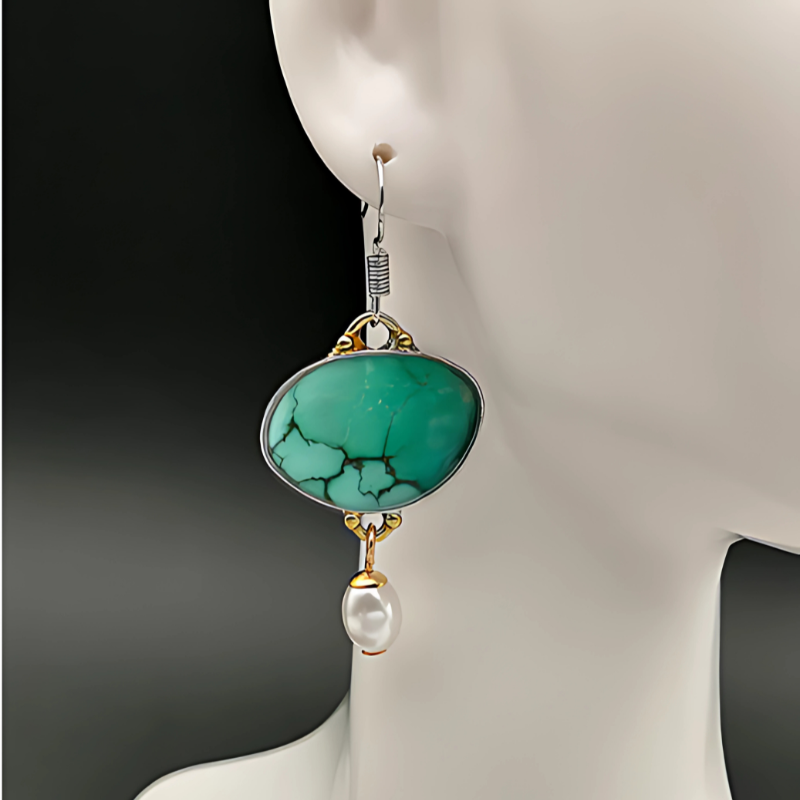 Vintage Turquoise Steen Parel Oorbellen - Cecilia