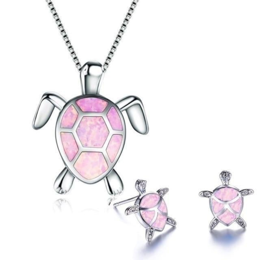 Zeeschildpad Ketting + Oorbellen In Opaal En Zilver | Zilver