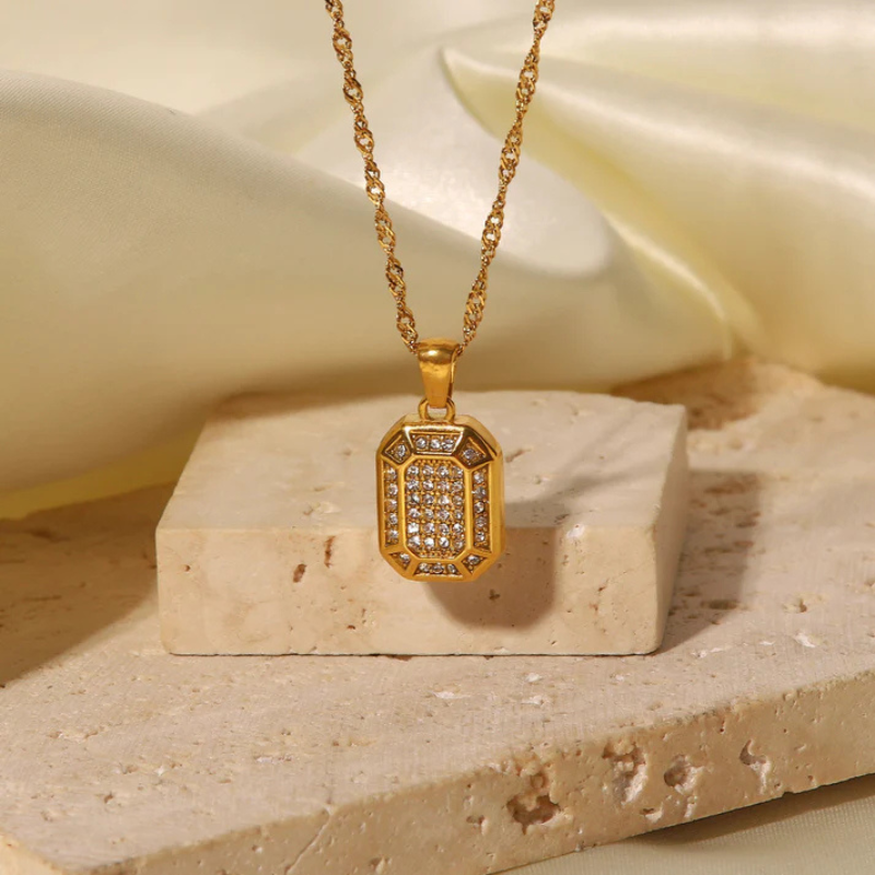 Geometrische Zirkoon Hanger Ketting - Julia
