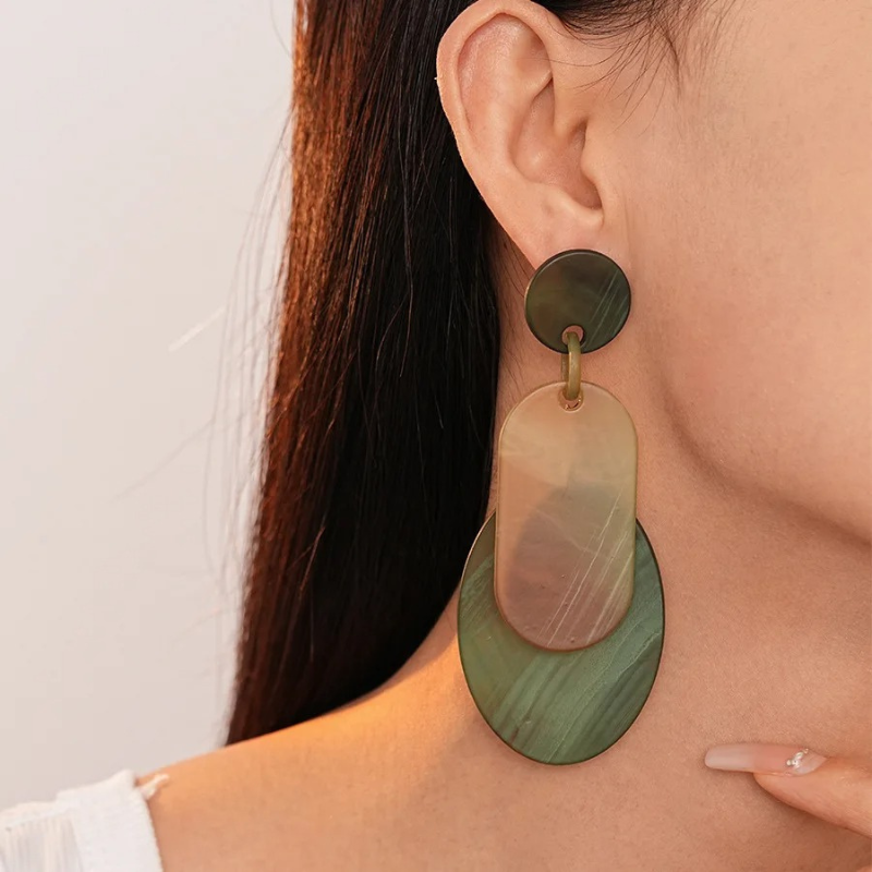 Vintage Groene Acryl Hangende Oorbellen - Lara