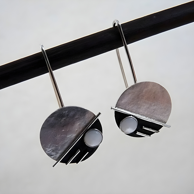 Vintage Dubbelgekleurde Ingelegde Opaal Dangle Oorbellen - Nika