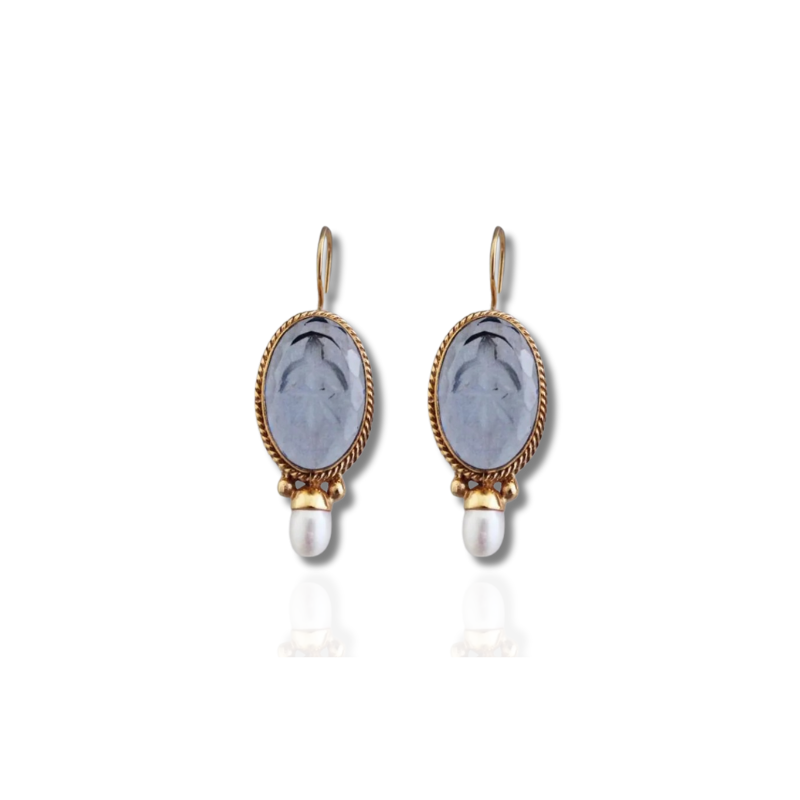 Vintage Cameo Druppel Oorbellen Parel Accent - Kiki