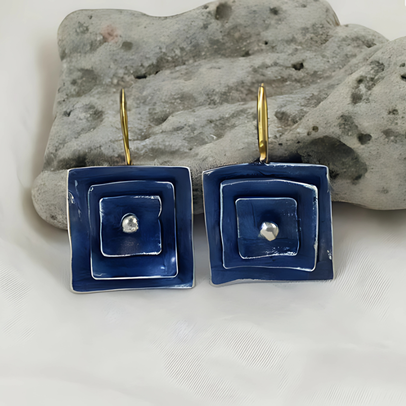 Blauwe Vintage Square Oorbellen - Desire