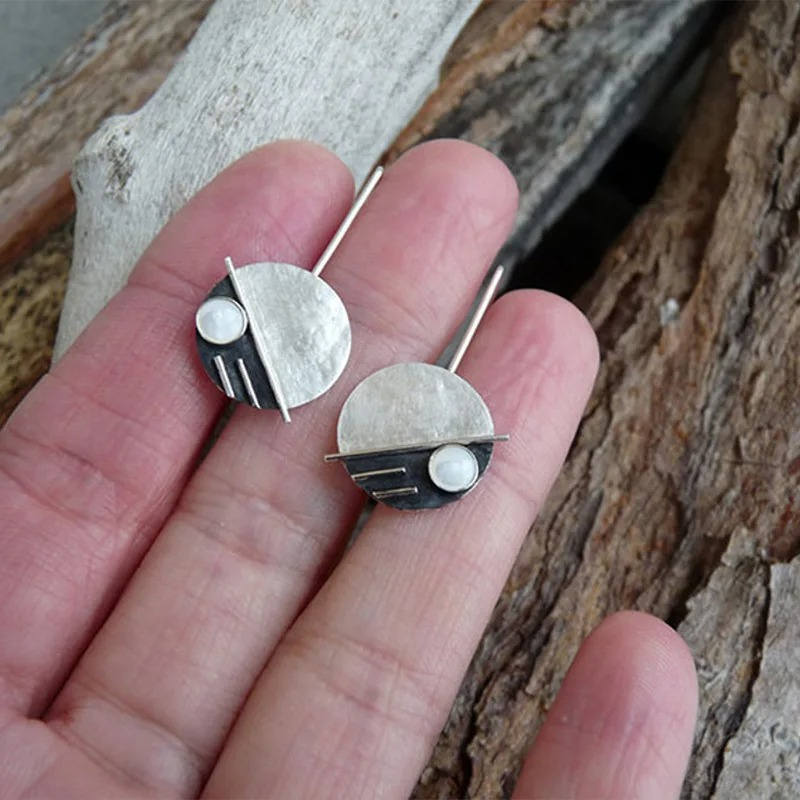 Vintage Dubbelgekleurde Ingelegde Opaal Dangle Oorbellen - Nika