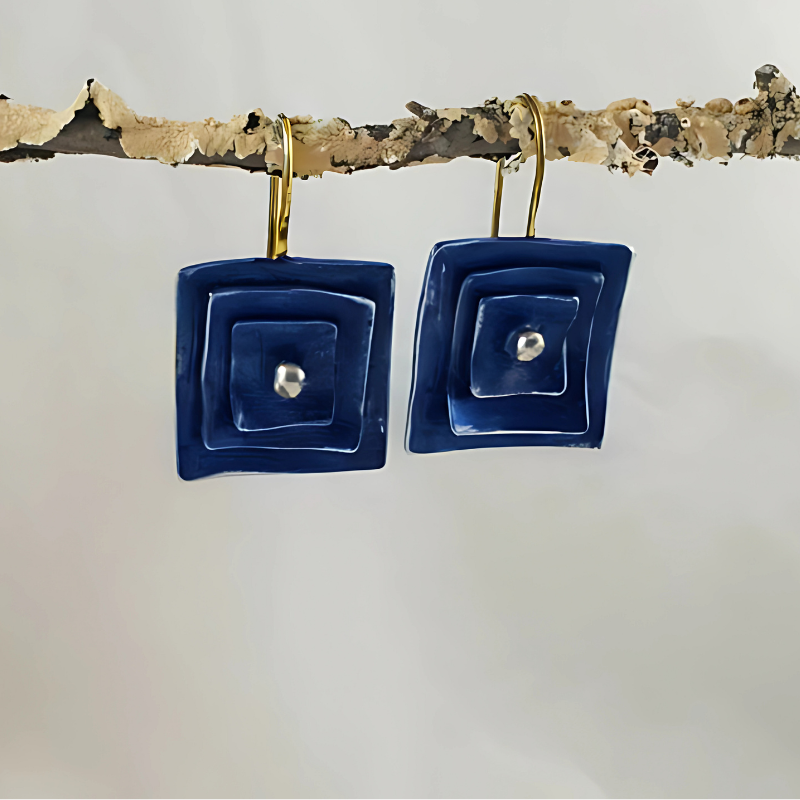 Blauwe Vintage Square Oorbellen - Desire