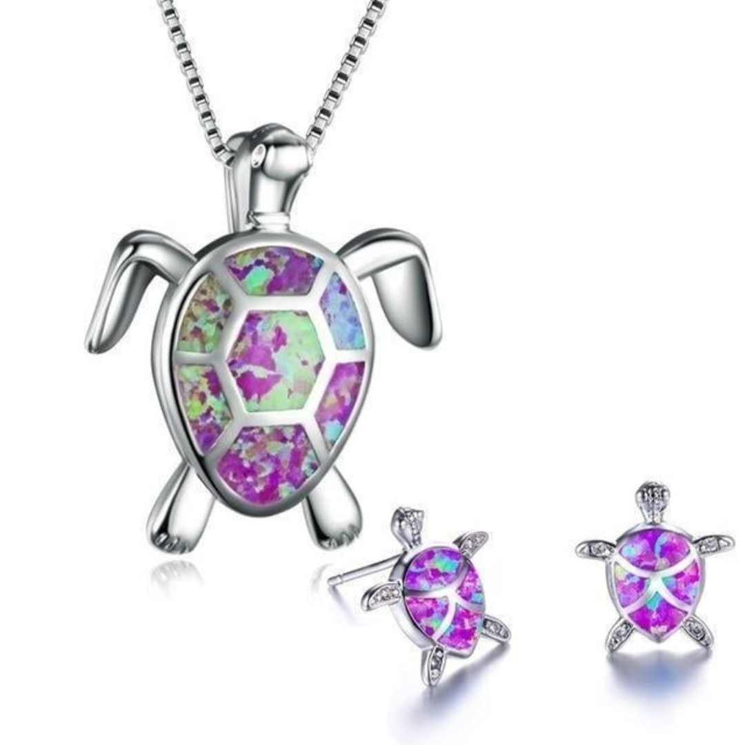 Zeeschildpad Ketting + Oorbellen In Opaal En Zilver | Zilver