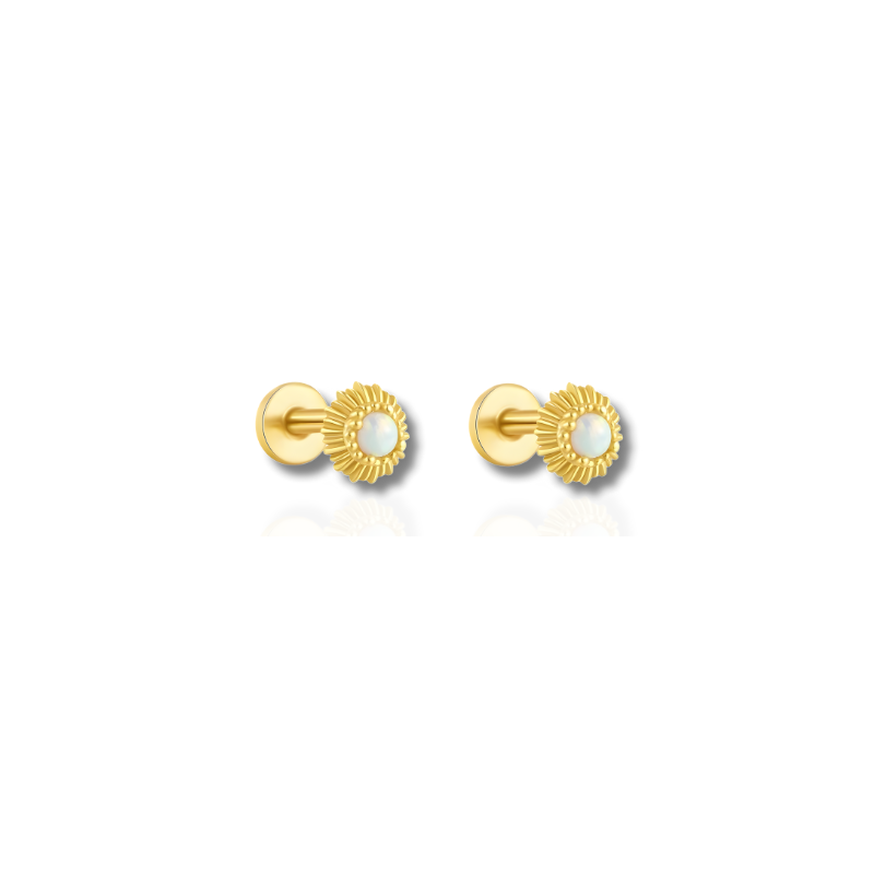 Verguld Sun and Moon Opal Stud Oorbellen – Ottie