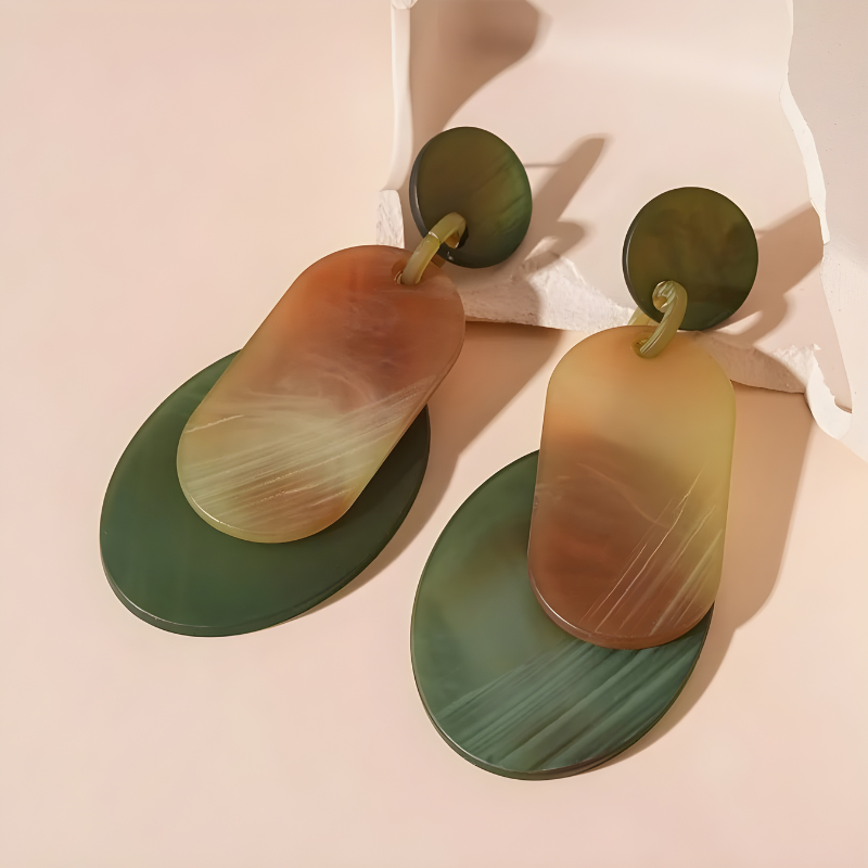 Vintage Groene Acryl Hangende Oorbellen - Lara