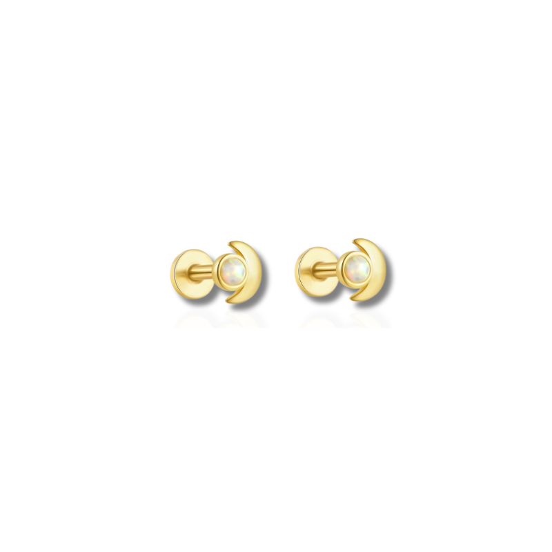Verguld Sun and Moon Opal Stud Oorbellen – Ottie