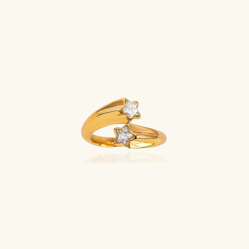 Vergulde Ster Zirkonia Asymmetrische Ring - Mindy