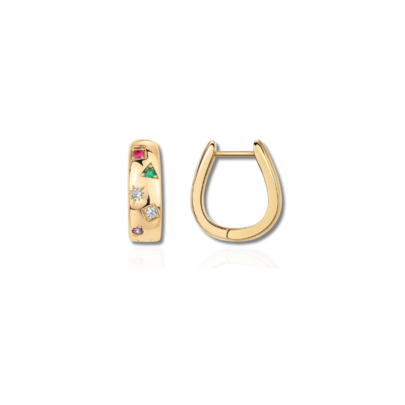 Chunky Multicolor Cubic Zirkonia Huggie Oorbellen – Jade