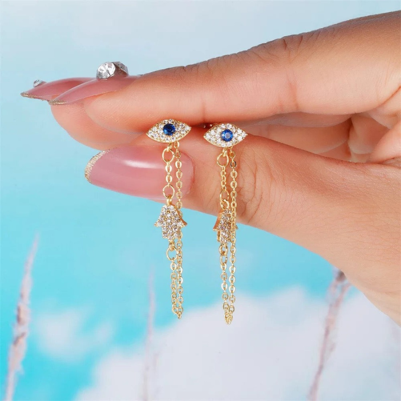 Eye Hamsa Hand Palm Bedel Bengelen Oorbellen - Deanna