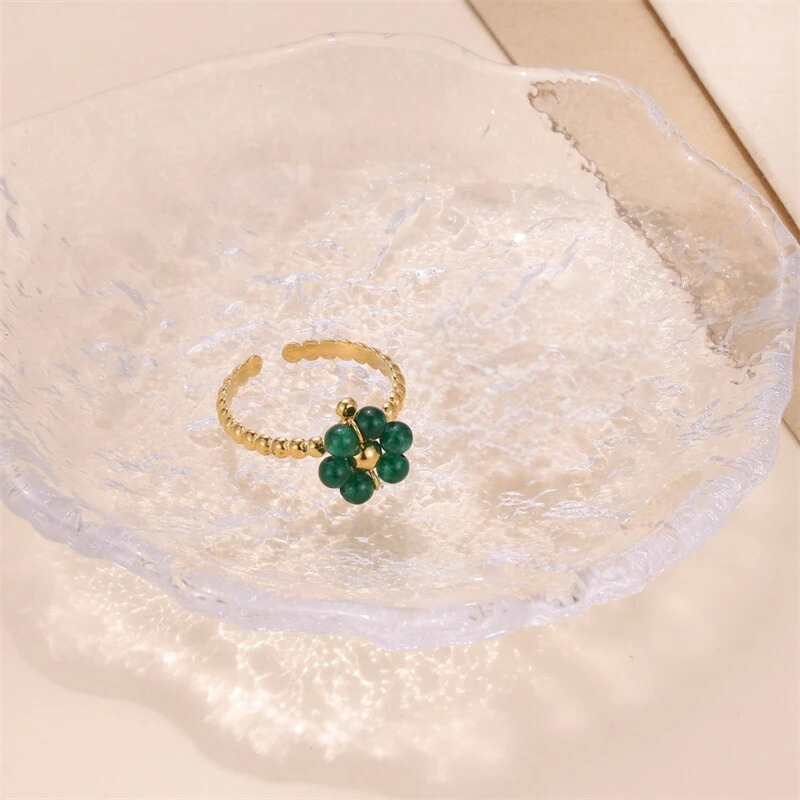 Goud vergulde Kralen Bloem Open Ring - Ruth
