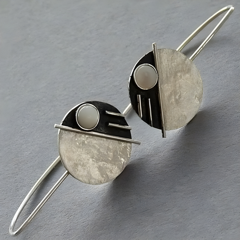 Vintage Dubbelgekleurde Ingelegde Opaal Dangle Oorbellen - Nika