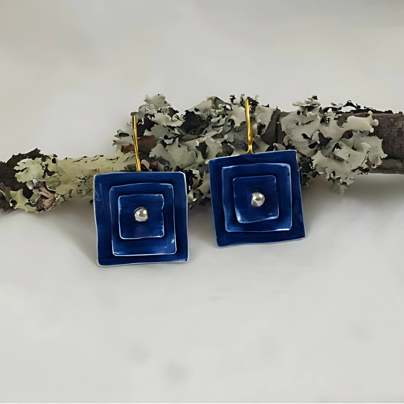 Blauwe Vintage Square Oorbellen - Desire