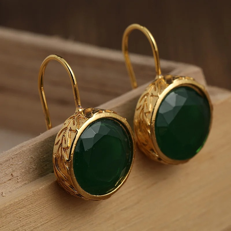 Groene Edelsteen Oorbellen Verguld - Kare