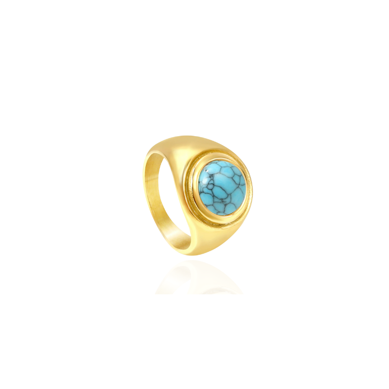 Vergulde Turquoise Katteoog Ring - Karen